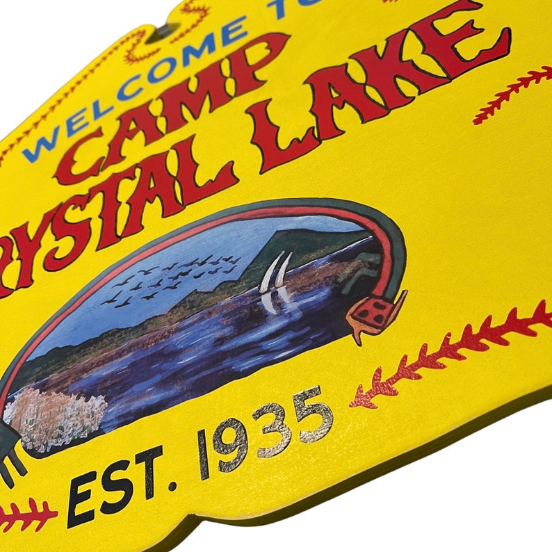Bienvenido al Campamento Crystal Lake: réplica del letrero amarillo de la película Viernes 13, artículo de colección - Regalo para fans del terror, regalo de Navidad imagen 5