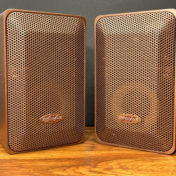 Vintage Radio Shack Optimus Pro7AV Speakers 1994-1998 Aged Copper Realistic Minimus 7 Hi-Fi Stereo Audiophile Bookshelf Desk Wall Speakers