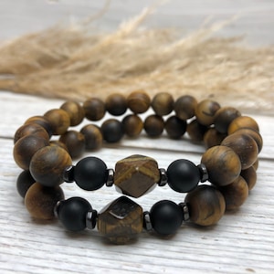 Matte Tiger Eye, Matte Onyx, Star Cut Tiger Eye Bracelet
