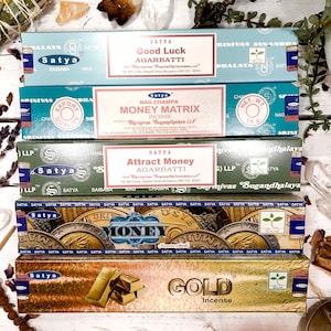 ABUNDANCE <|> Good Luck, Geld Matrix, Geld anziehen, Gold, Geld oder 5er Pack Satya Räucherstäbchen Geschenkset