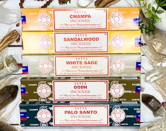 SACRED WOODS <|> Sandalwood, Palo Santo, Champa, Oodh, White Sage or 5 Pack Satya Incense Gift Set