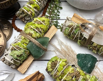 Spring Floral Sage Wand with Palo Santo & Crystal Quartz Bundle Option  | 4in California Sage - HEALING + PROSPERITY