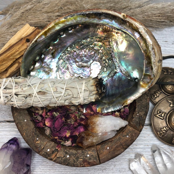Large Abalone Shell | Ceremony Shell w/ Optional Stand for Smudging Sage, Palo Santo or Crystal Cleansing (5in & 6in Options)