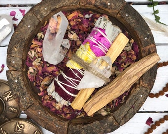 LOVE - ローズペタル、パロサント、ローズクォーツ入りホワイトセージ