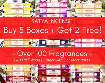 Satya Incense Buy 5 + Get 2 FREE <|> Satya Incense Sticks - BONUS: Wood Burner /Ash Catcher with purchase of 5 or more!