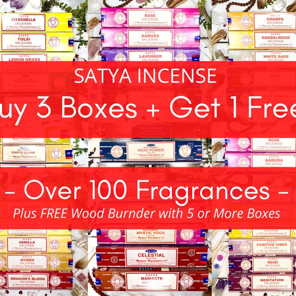 Satya Incense Buy 3 + Get 1 FREE <|> Satya Incense Sticks - BONUS: Wood Burner / Ash Catcher with Purchase of 5 or more Boxes!