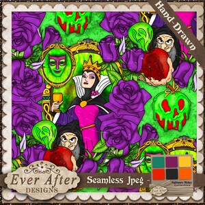 Royaume magique Halloween princesse sorcières méchante reine Fichier de téléchargement numérique sans couture dessinés à la main modèle belle