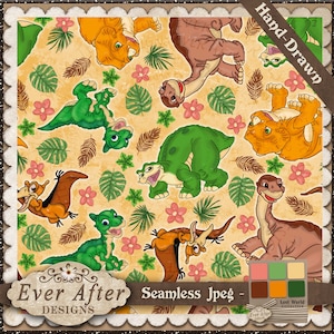 12x12 Nahtlose Stoff Download Datei verloren Land kleiner Fuß Dinosaurier Nahtloser digitaler Download Datei Muster Design