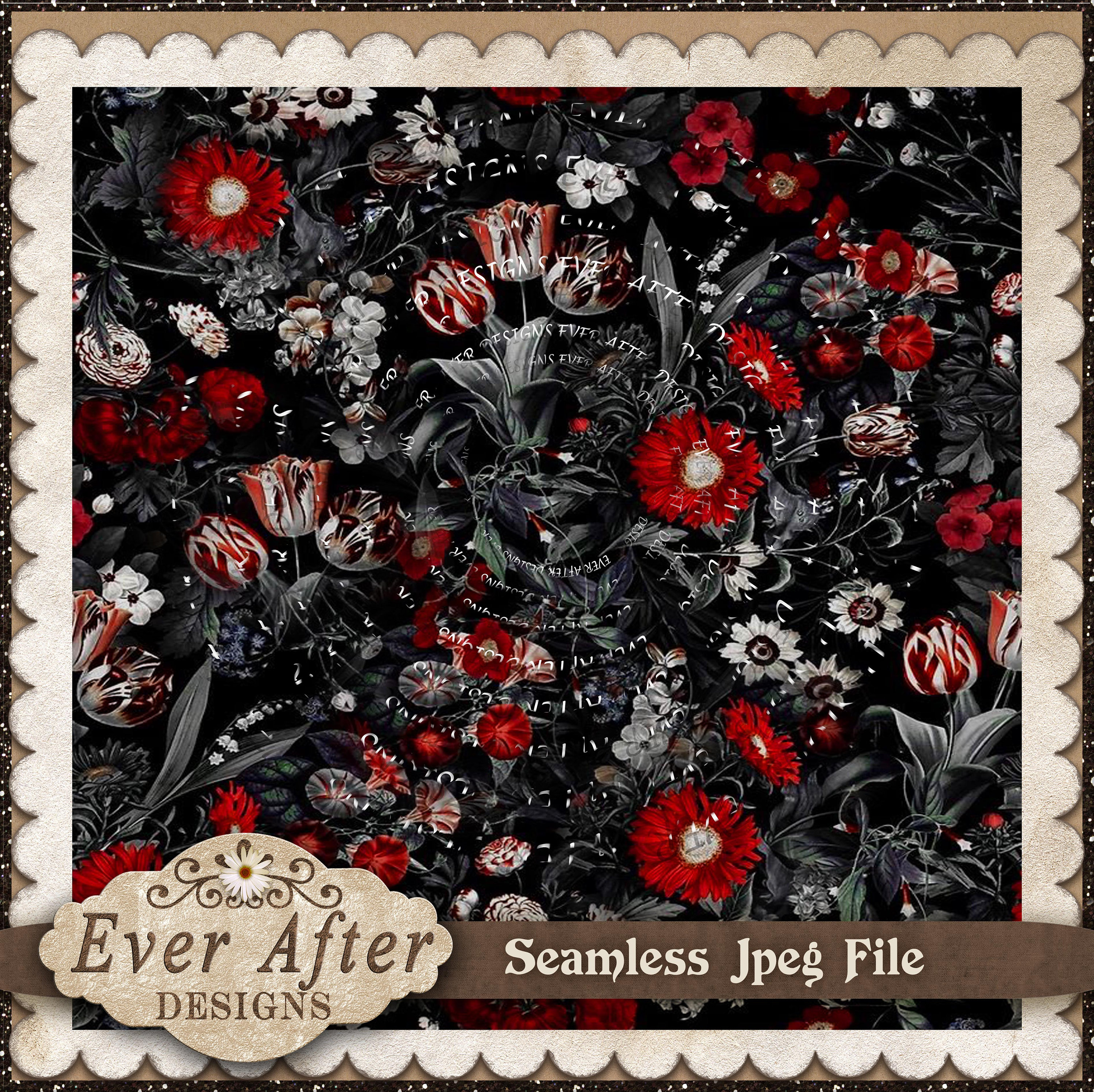 Seamless Fabric Halloween Vampire Flowers Digital Download File ...