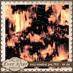 Może przedstawiać: Abstrakcyjny cyfrowy wzór bez szwów w kolorze czarnym i pomarańczowym. Wzór ma 12 cali na 12 cali i 300 dpi. Tekst "Ever After Designs" znajduje się na dole obrazu.