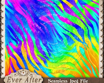 12x12 Seamless Fabric Double Rainbow Zebra Lisa Frank Style Nahtloser digitaler Download Datei Muster Design