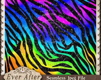 12x12 Seamless Fabric Rainbow Zebra Lisa Frank Style Nahtloser digitaler Download Datei Muster Design