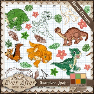 12x12 Nahtlose Stoff Download Datei verloren Land kleiner Fuß Dinosaurier Nahtloser digitaler Download Datei Muster Design