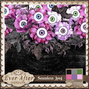 12x12 Seamless fabric Halloween flowers and eyes  digital download file horror pattern
