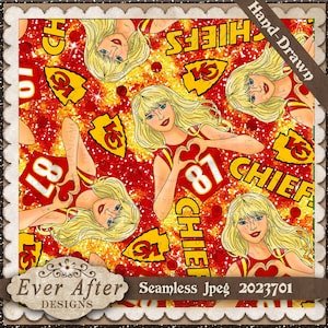 taylor swift swifty chiefs fútbol Kansas city 87 kelce, sub archivo dibujado a mano Diseño de patrón de archivo de descarga digital sin costuras