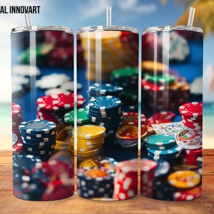 Incantevoli carte da poker 3D e fiches Vegas stile 20 oz Skinny Tumbler Design a sublimazione - Tumbler Wrap - Instant Digital 300dpi - V3