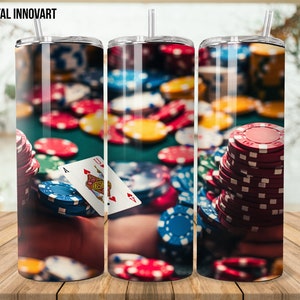 Incantevoli carte da poker 3D e fiches Vegas stile 20 oz Skinny Tumbler Design a sublimazione - Tumbler Wrap - Instant Digital 300dpi - V2