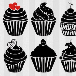 Cupcake SVG Designs - Cupcake Clipart - 30 Instant Downloads - Silhouette and Circuit Cut Files (6-svg 6-png 6-eps 6-jpg 6-dxf)
