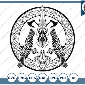 Odin Spear and Ravens svg - Odin vector - Viking svg - Norse Viking Symbol svg - svg/ png/ eps/ dxf/ jpg/ ai/ pdf