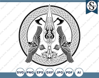 Odin Spear and Ravens Vector: Norse Viking Symbol (SVG/PNG/PDF)