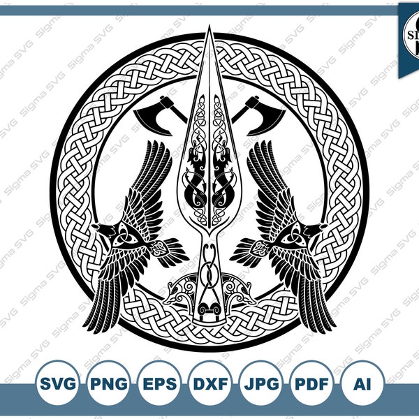 Odin Spear and Ravens svg - Odin vector - Viking svg - Norse Viking Symbol svg - svg/ png/ eps/ dxf/ jpg/ ai/ pdf