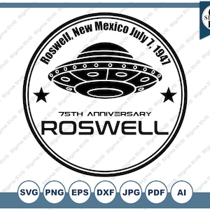 Roswell 75th Anniversary SVG Bundle Pack, UFO svg, UFO clipart, Roswell svg, Alien Clipart, svg dla Silhouette i Circuit