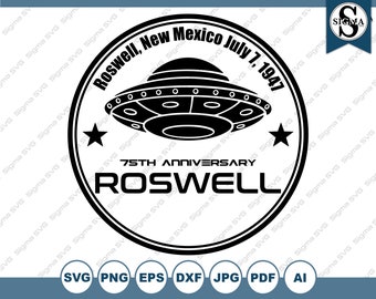 Roswell 75th Anniversary SVG Bundle Pack, UFO svg, UFO clipart, Roswell svg, Alien Clipart, svg for Silhouette and Circuit
