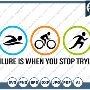 Triathlon SVG - Failure Is When You Stop Trying - Funny svg, Ironman Triathlon, Exercise Clipart, Gym, svg files for Circut and Silhouette