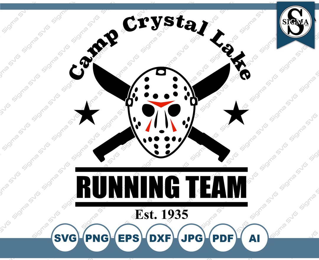 Crystal Lake Running Team T-Shirt - Jason Mask Horror Movie Tee For Men, Navy Blue