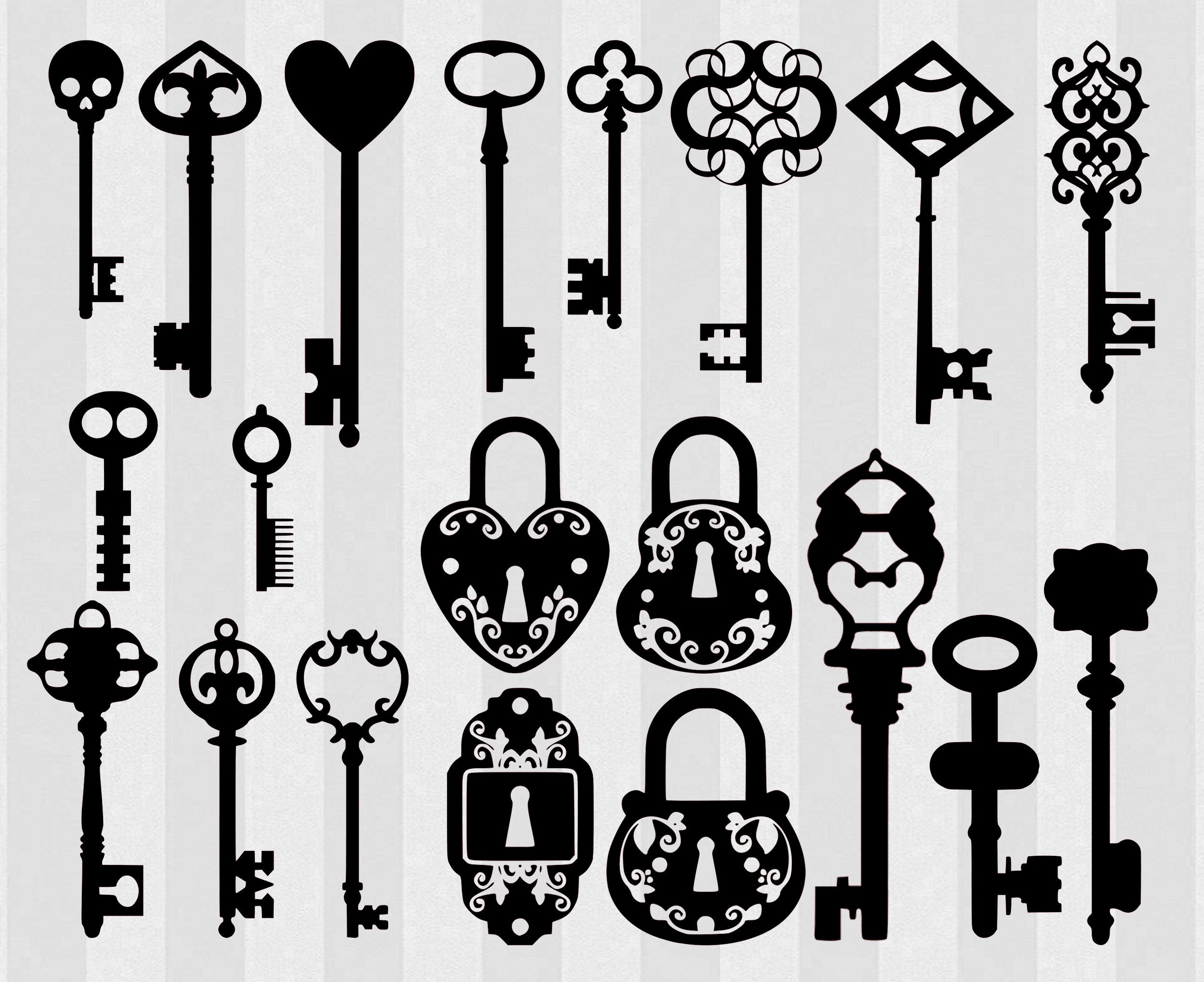 Antique Keys Clip Art, Old Keys Clipart,Vintage Keys Clip Art,Instant  Download, Black Keys Silhouette, Retro Key, Vector keys
