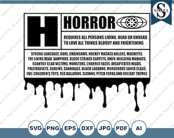 Horror Movie Rating SVG - Horror SVG, Horror clipart, Movie SVG  - Cricut and Silhouette, Svg, Eps, Png, Dxf, Jpg
