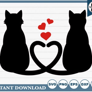 Chats Saint-Valentin coeur - SVG Clipart Instant Download - coeur Clipart Svg, Silhouette de chat, Cricut Svg - Svg Png Eps dxf jpg