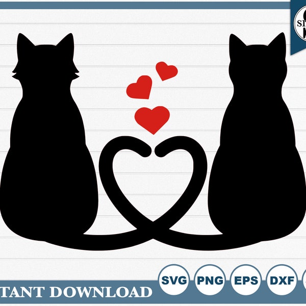 Cats Valentine's Day Heart - SVG Clipart Instant Download - Heart Svg Clipart, Cat Silhouette, Cricut Svg - Svg Png Eps dxf jpg