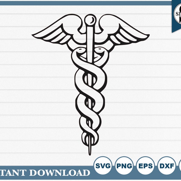 Caduceus Medical Symbol SVG - Digital Download for Silhouette and Circut  (includes svg, png, eps, dxf, jpg, file formats)