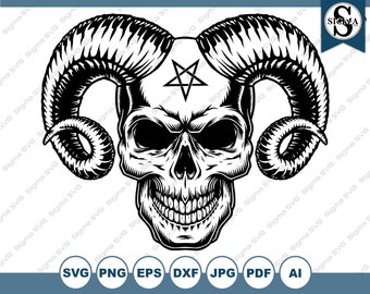 Calavera de demonio maligno SVG, imágenes prediseñadas de diablo satánico (archivo digital)