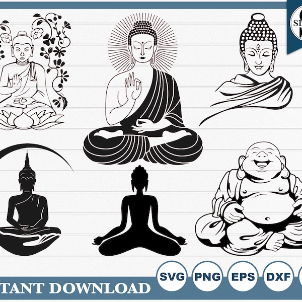 Buddha Bundle SVG - 45 Instant Downloads - Silhouette and Circuit Cut Files (6-svg 6-png 6-eps 6-jpg 6-dxf)