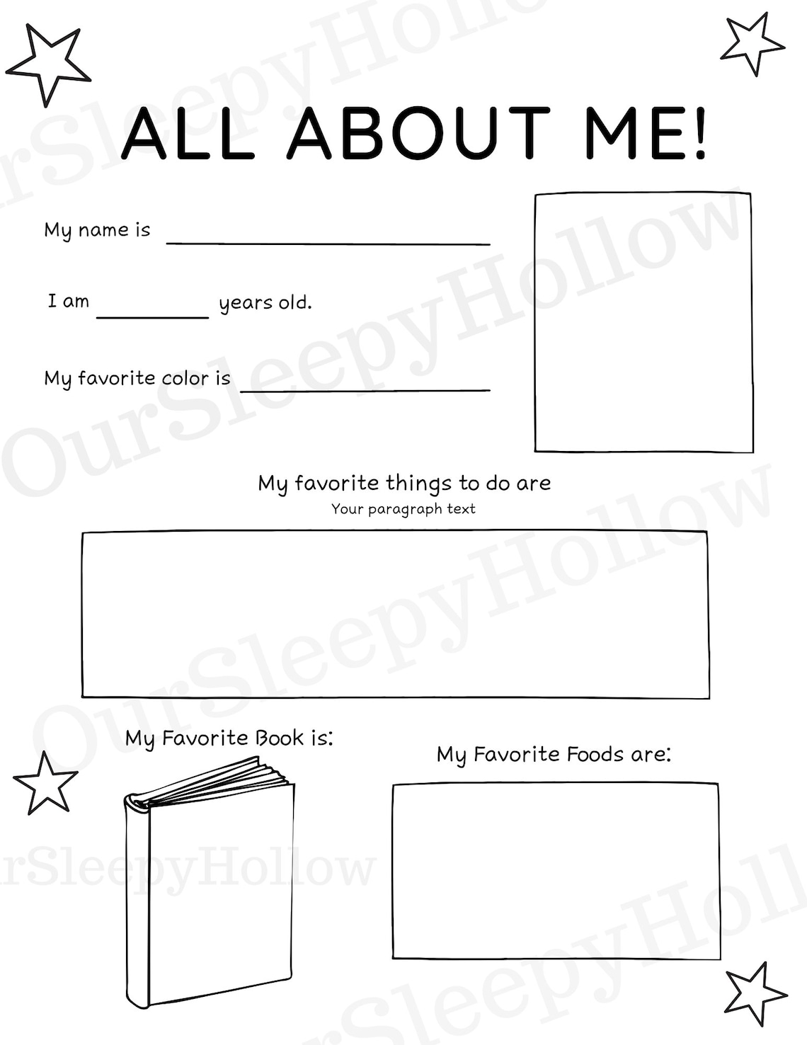 PRINTABLE All About Me Printable Activity First Day of School