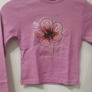 Sale 30% sweater, long-sleeved shirt, graphic flower, frontside, pink-colored, cotton, girls, women, girls, Daniela Monti, vintage
