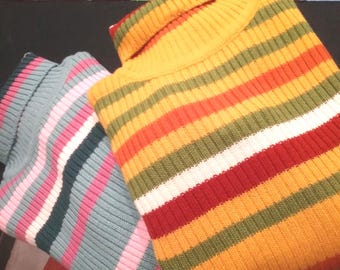 Sale 30% Sweater, turtleneck, striped, yellow-orange-green-rust or light blue-pink-white-purple, Blue Seven, KIDS, Vintage