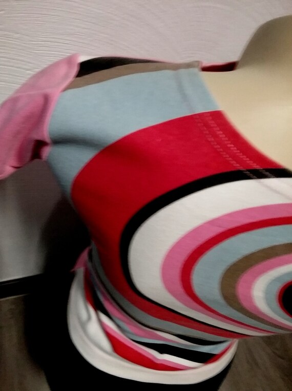 Sale 30% T-shirt, short sleeve, graphic whirlwind colorful circles, pink-light blue-red-black-white, girls, girls, Tom Tailor, Vintage