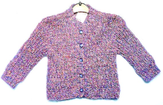 Cardigan, casual/lightweight children's jacket, buttons, ribbed pattern, material mix with mohair, purple/multicolored, one size, kids, gender, vintage