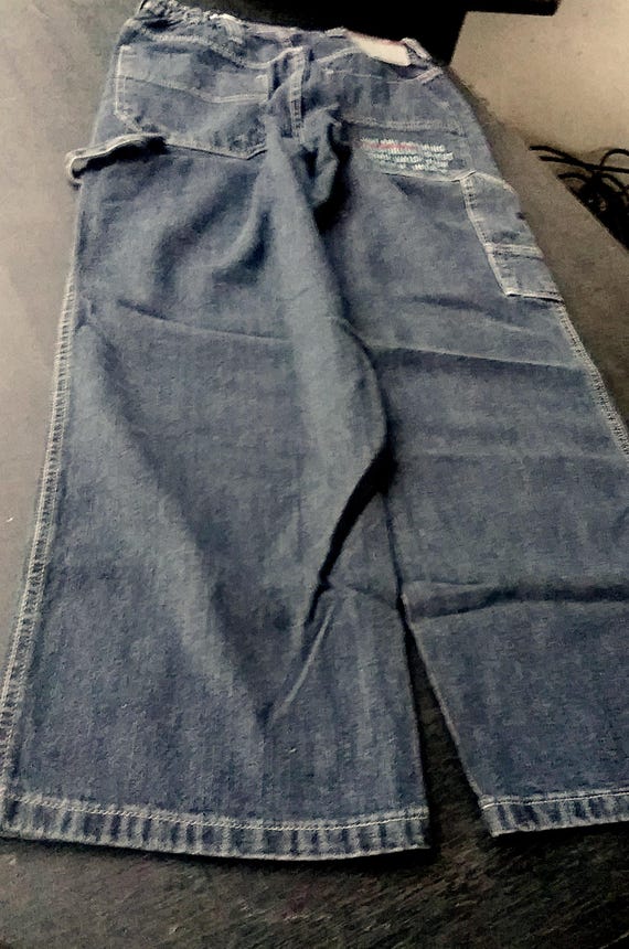 Jeans, baggy pants, extra-wide elastic waistband, dark blue denim, pocket details, font, dimensions, young fashion, gender, Camaro, vintage