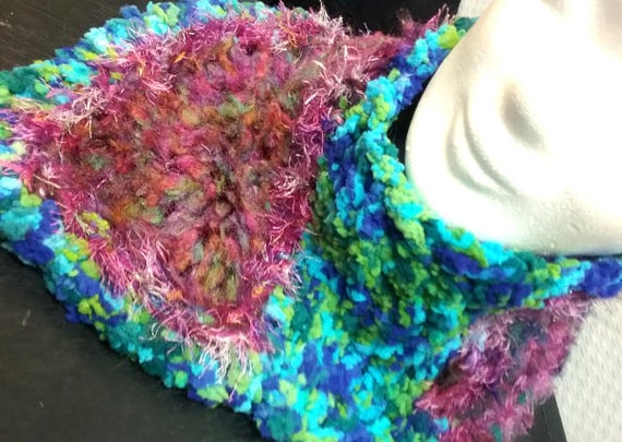 Handmade, neck warmer, snood, designer yarn mix, multicolor, large collar, other