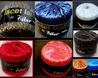 Ribbon yarn from Tiber " Lacet Lastic " color choice effect yarn elastic marine red copper white dark blue vintage