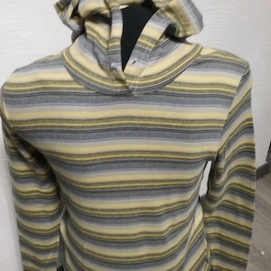 Sale 30% sweater, hoodie, hooded shirt, striped, yellow + orange with grey + white, size L-XL, adults, gender, neutral, S.Oliver, vintage