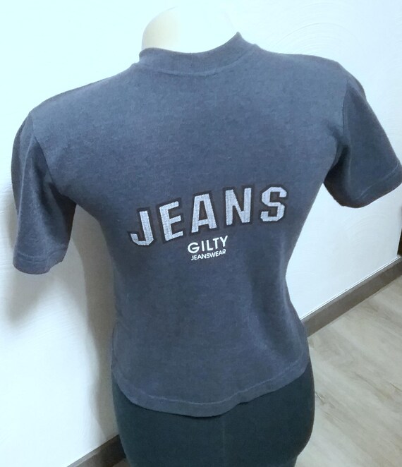 Sale 30% T-Shirt, short sleeve, graphic JEANS + LOGO, thick, blue-black-grey, short size, gender, size, Gilty, Vintage
