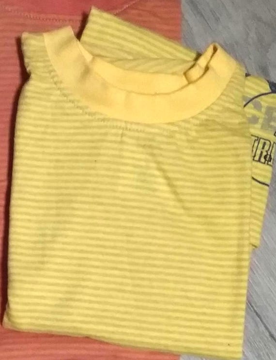 SALE 30% T-Shirt, short sleeve, striped, graphic- High Performance, yellow + orange with blue, Peppino, Vintage