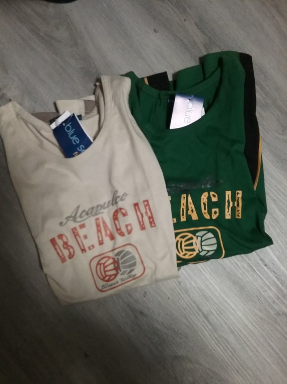 Tanktop, ärmelloses T-Shirt, Grafik-Acapulco Beach Volley, beige-kupfer+grün-gelb, Rundhals,Boys,Männer,Jungen,BIG, Blue Seven, Vintage