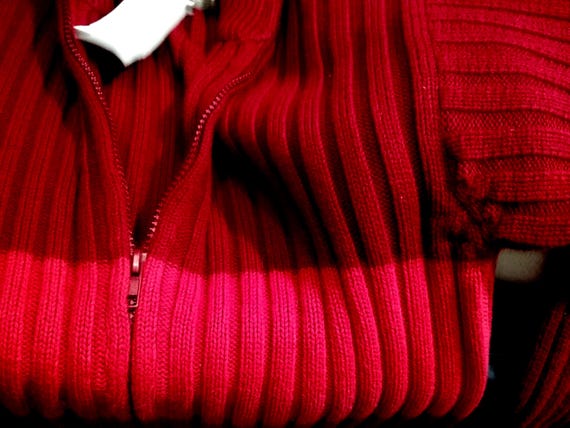 Sale 30% cardigan, jacket, gender, wine red-red, cotton, ribbed pattern, BIG, size information, Tom Tailor, vintage