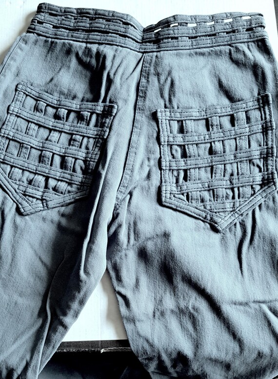 Sale 30% Jeans, flared trousers, blue denim, grid details on knees, waistband + hem, zipper/button/pockets, Young Fashion, Gender, Paglee, Vintage